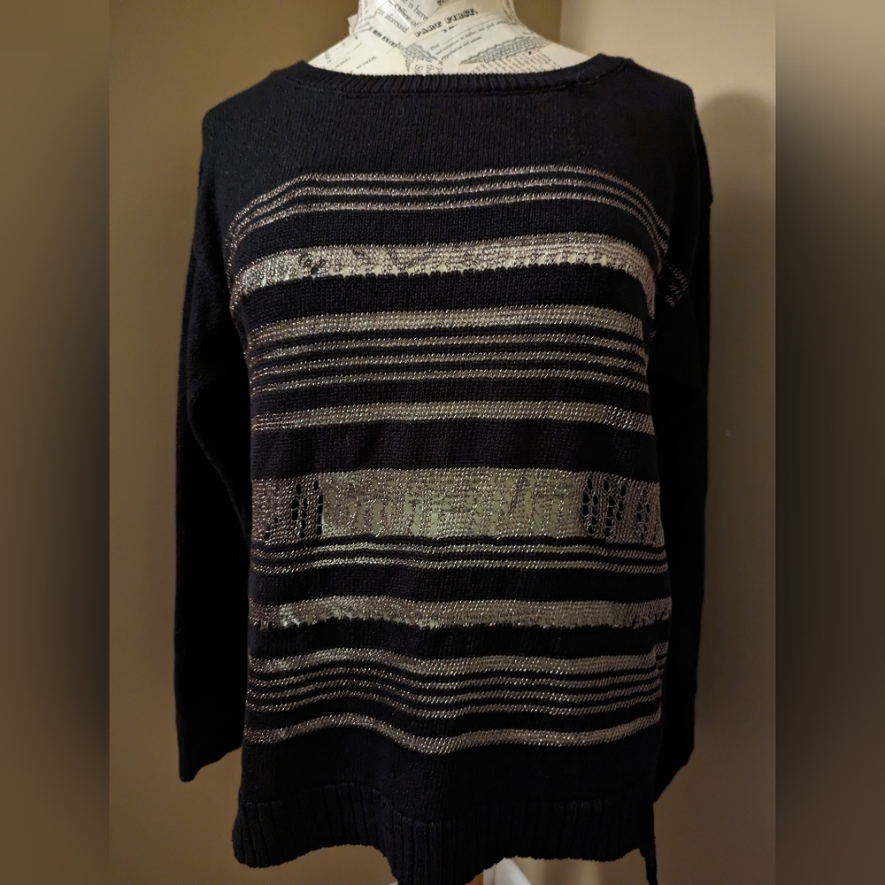 Black & Gold Rock Republic Light Sheer Sweater L Large NWT